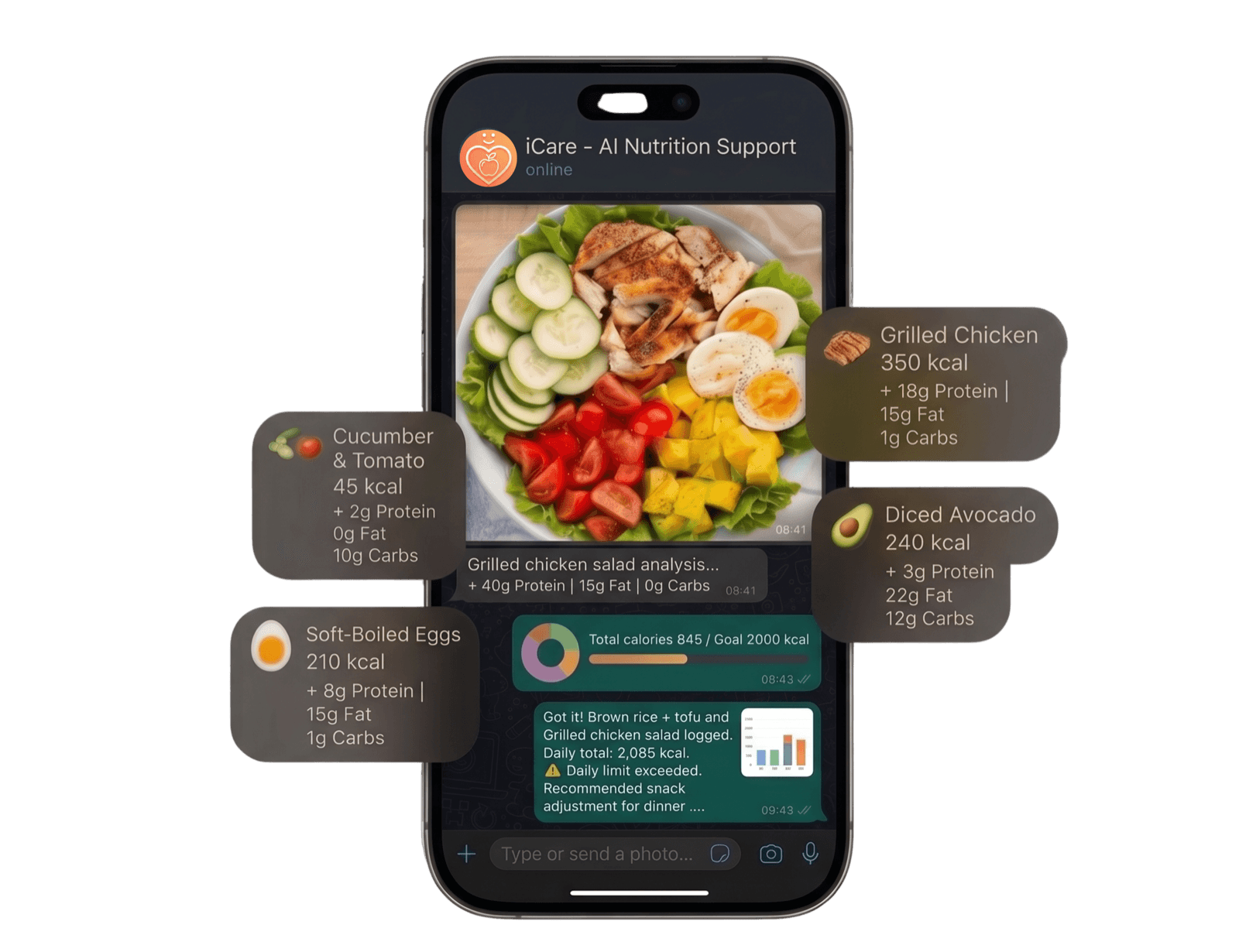 Your AI nutrition coach — right inside WhatsApp.